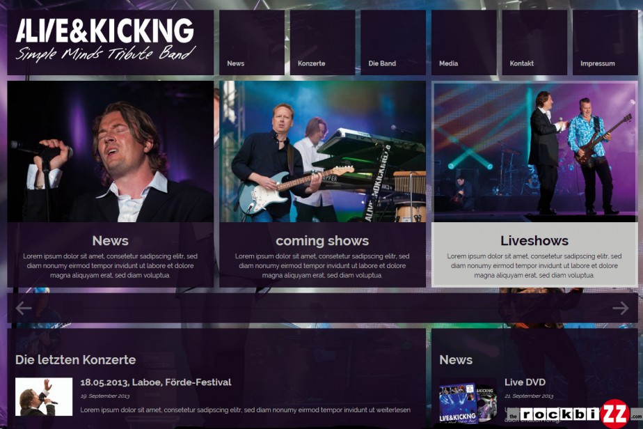 Bandwebseite www.aliveandkicking.de