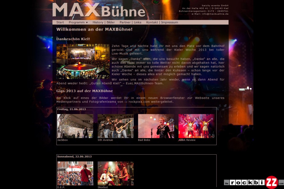 Bühnenwebseite www.maxbuehne.de